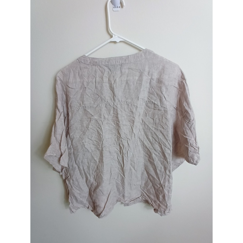 Tahari Linen Blouse Womens Small Beige Excellent Dolman Sleeve Button Up Top - Picture 2 of 6